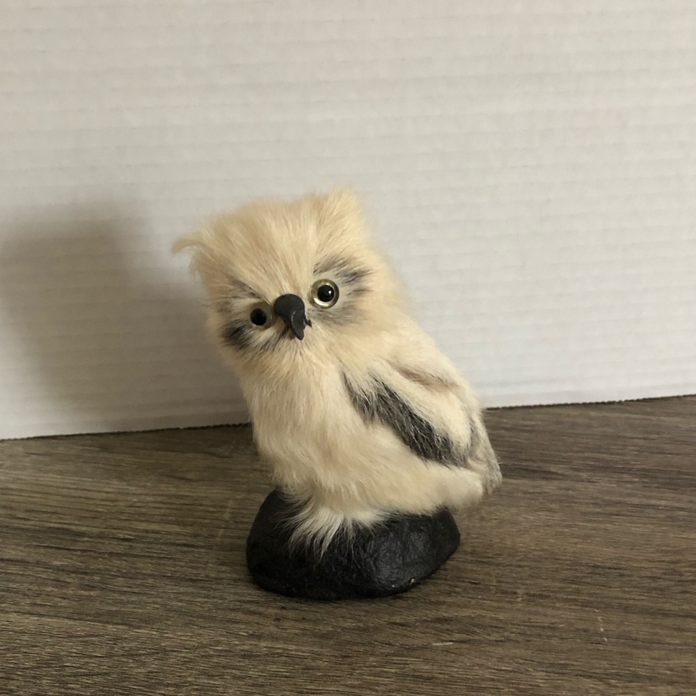 Vtg Real Fur Owl Figurine